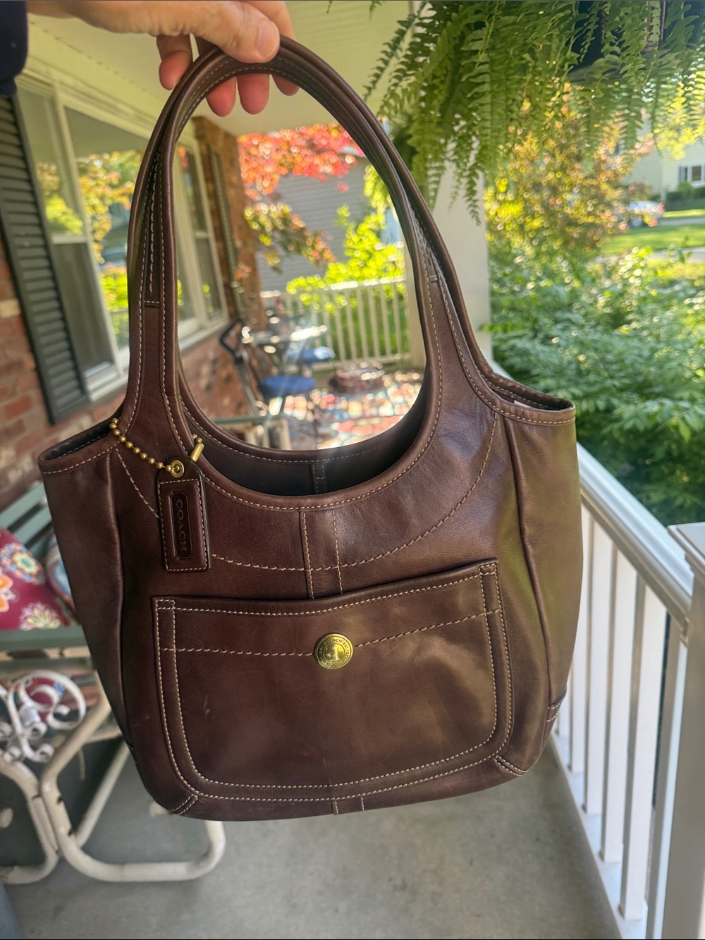 Coach 65th Anniversary Dark Brown Leather Shoulder Tote with Exterior Pocket